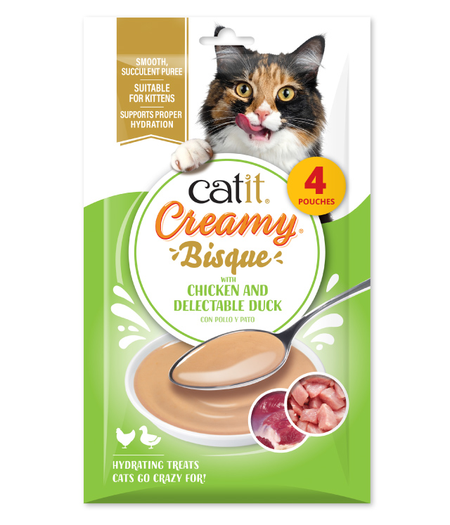 Catit Creamy Bisque Chicken Duck 4 pack packaging