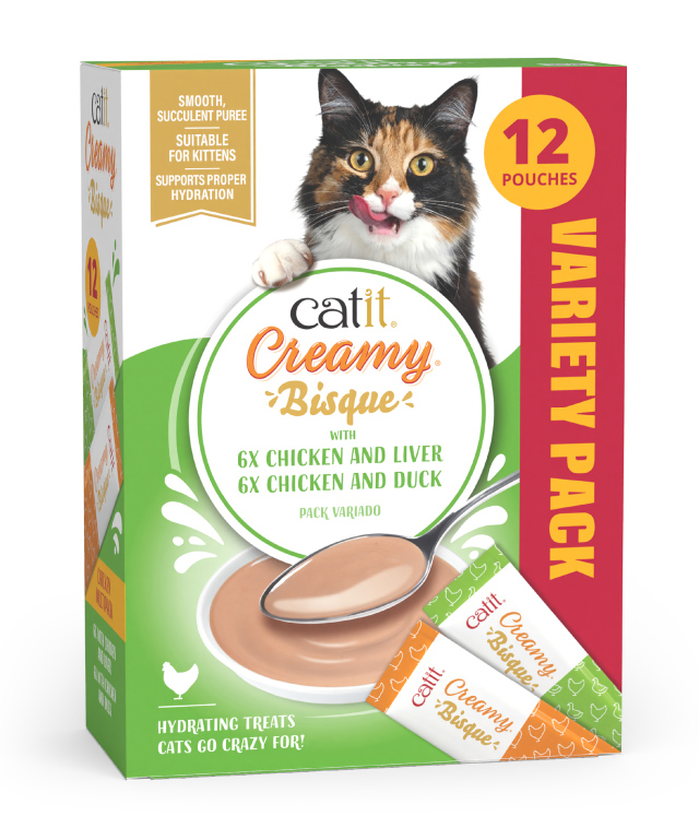 Catit Creamy Bisque Chicken variety pack packaging