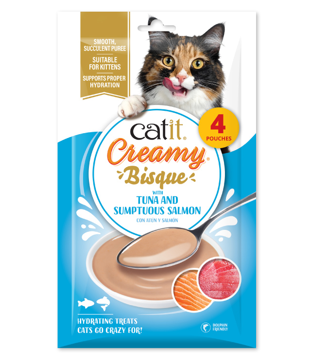 Catit Creamy Bisque Tuna Salmon 4 pack packaging