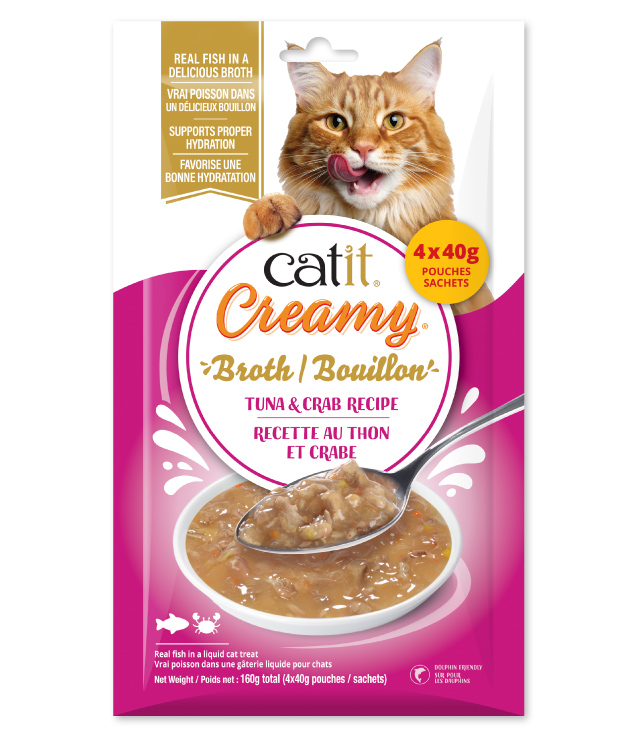 Catit Creamy Broth Tuna & Crab recipe - Canadian packaging