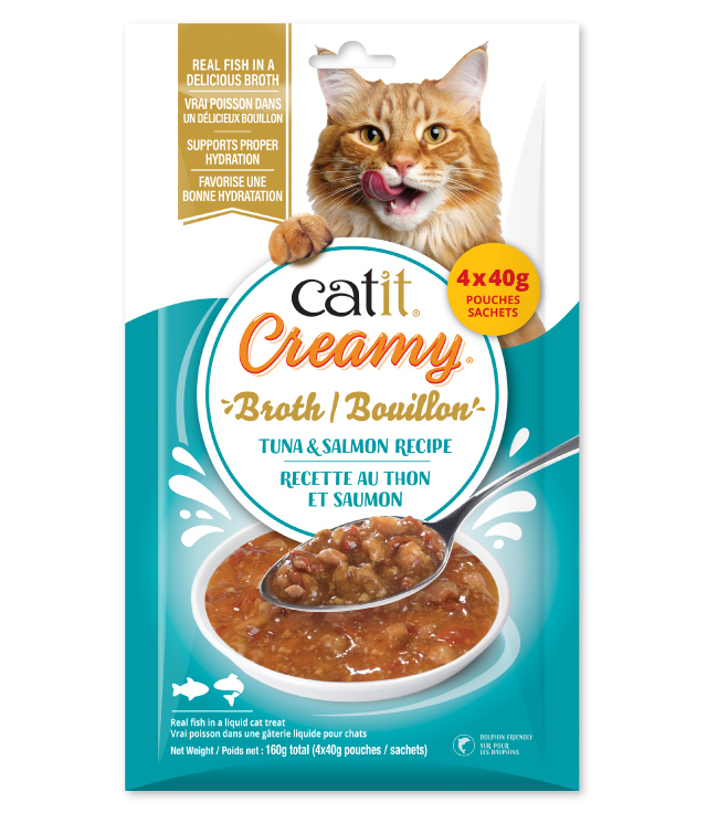 Catit Creamy Broth Tuna & Salmon recipe - Canadian packaging