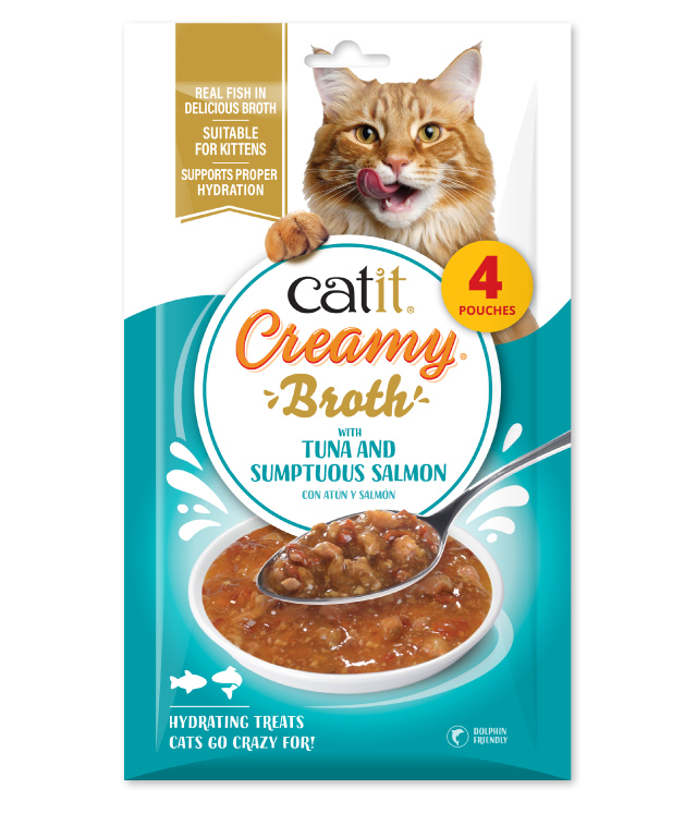 Catit Creamy Broth Tuna Salmon 4 pack packaging