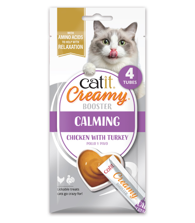 Catit Creamy Booster Calming 4 pack packaging front on white background