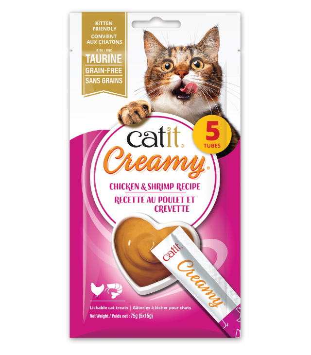 Catit Creamy Chicken & Shrimp Recipe 5-Pack - Canadian packaging
