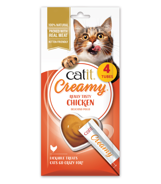 Catit Creamy Chicken 4 pack packaging on white background
