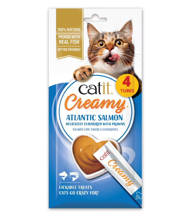 Catit Creamy Salmon 4 pack packaging on white background