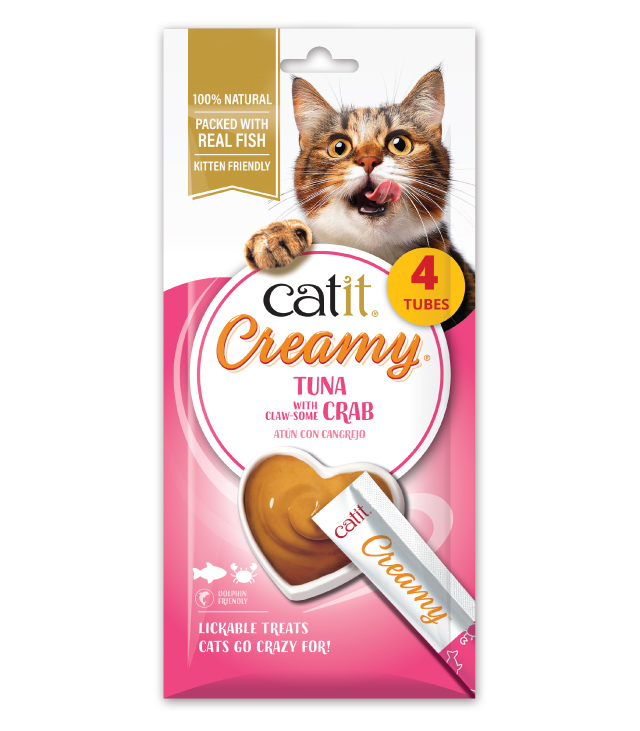 Catit Creamy Tuna & Crab 4 pack packaging on white background