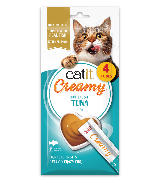 Catit Creamy Tuna 4 pack packaging on white background