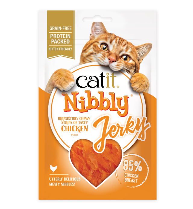 Catit Nibbly Jerky chicken packaging on white background
