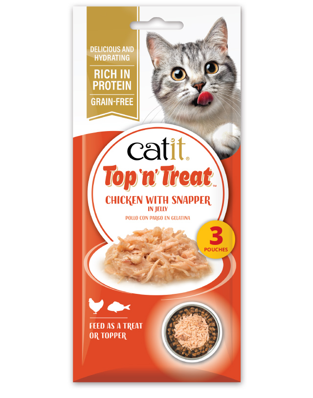 Catit Top 'n' Treat Chicken with Snapper 3 pack packaging on white background