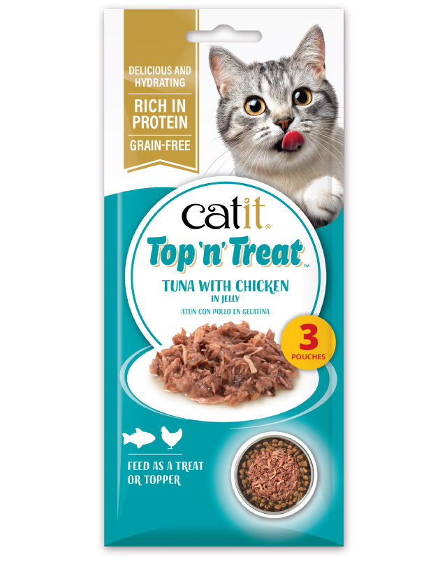 Catit Top 'n' Treat Tuna with Chicken 3 pack packaging on white background