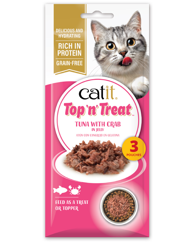 Catit Top 'n' Treat Tuna with Crab 3 pack packaging on white background
