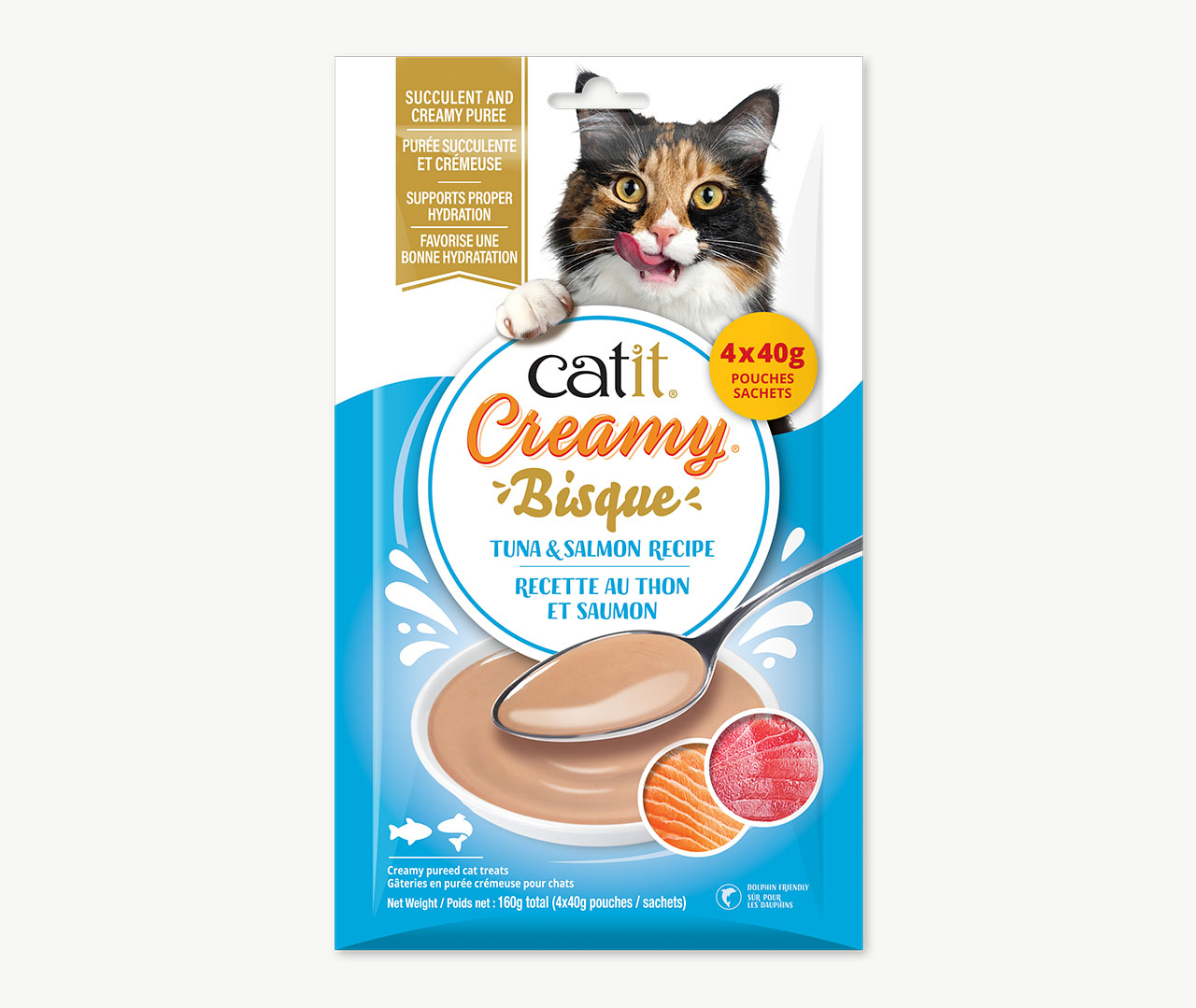 Catit Creamy Bisque tuna and salmon cat treat packaging for kittens
